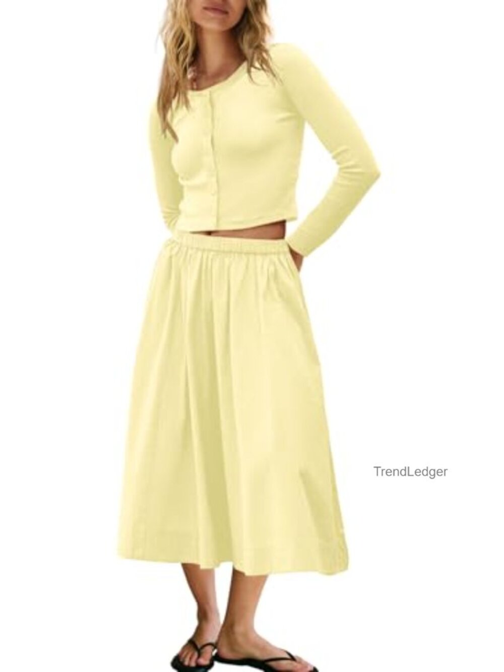 Womens 2 Piece Skirt Set Ribbed Cardigan Button Down Lounge Matching Outfit